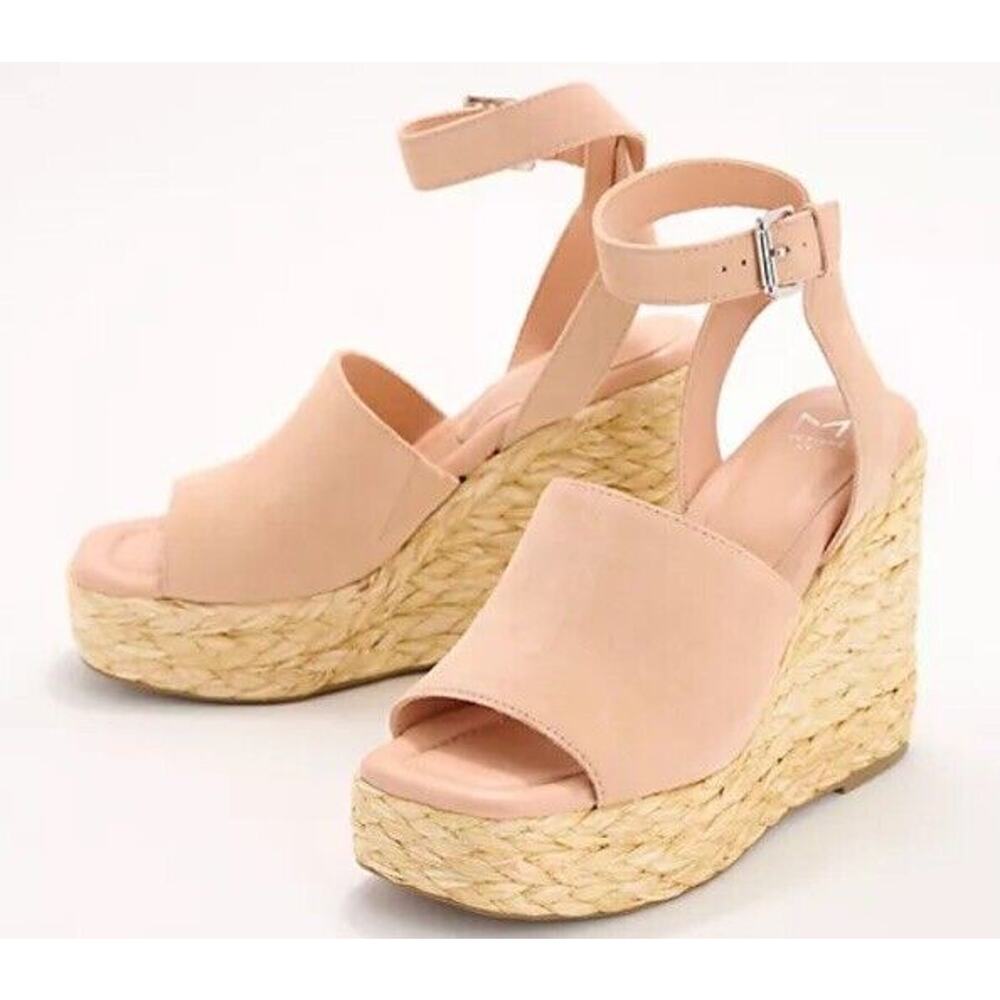 New Marc Fisher LTD Nelly Suede Espadrille Wedge Sandals Ankle Strap Blush‎ 8M